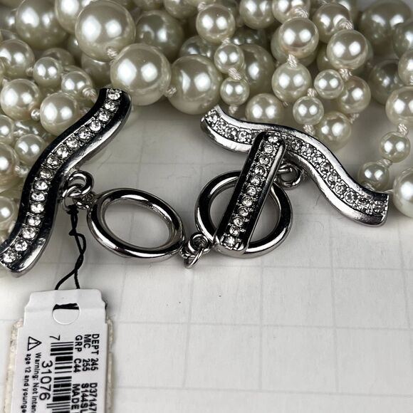 Cezanne 10" x 2" 6-Strand Faux Pearl Rhinestone Bracelet Sensitive Skin Toggle - Picture 2 of 9